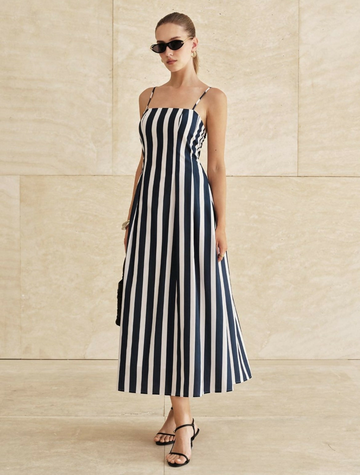 Commense Striped Cami Midi Dress