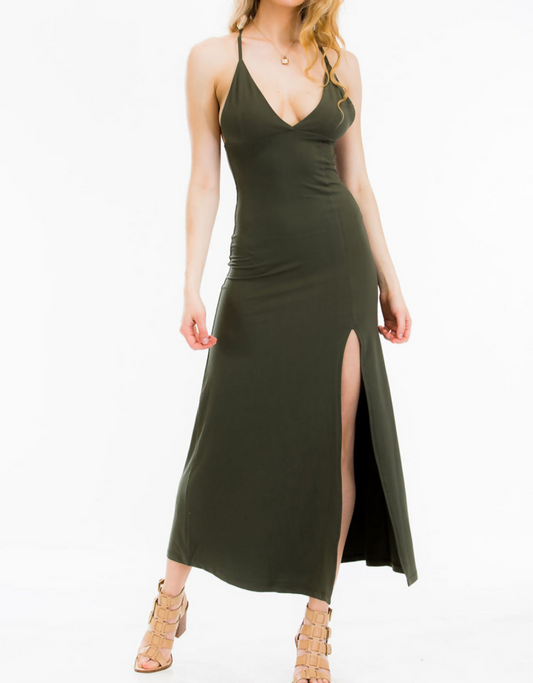Army Green Side Slit Dress