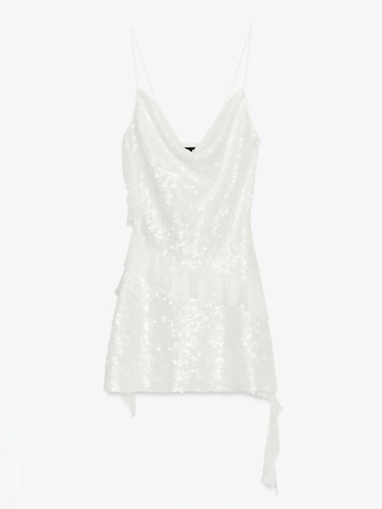 (NEW) Zara Sequinned Ruffle Mini Dress