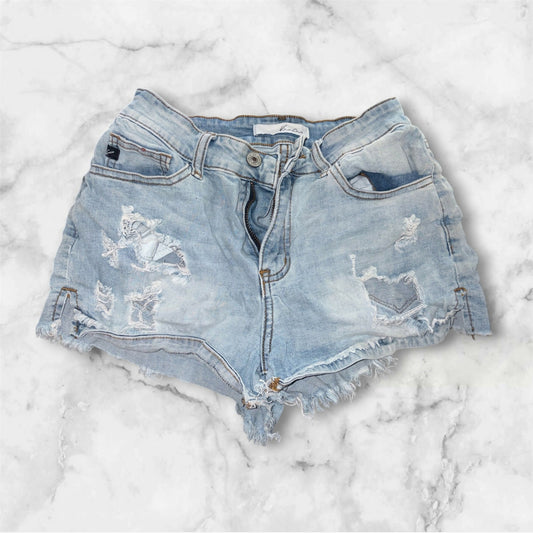 Distressed Raw Hem Denim Shorts