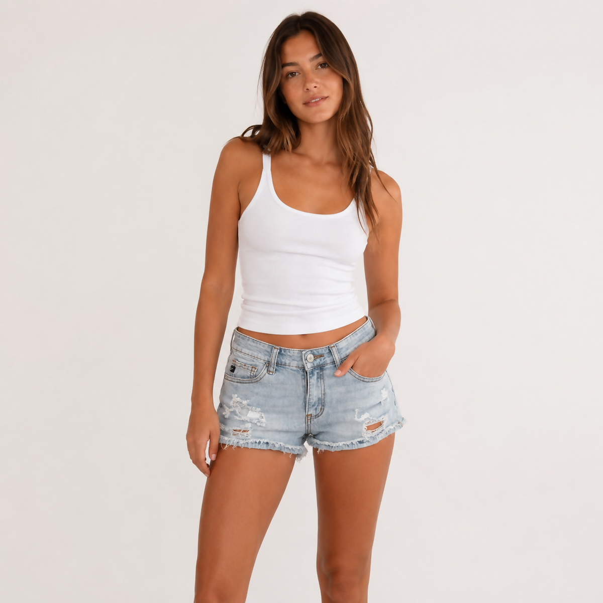 Distressed Raw Hem Denim Shorts