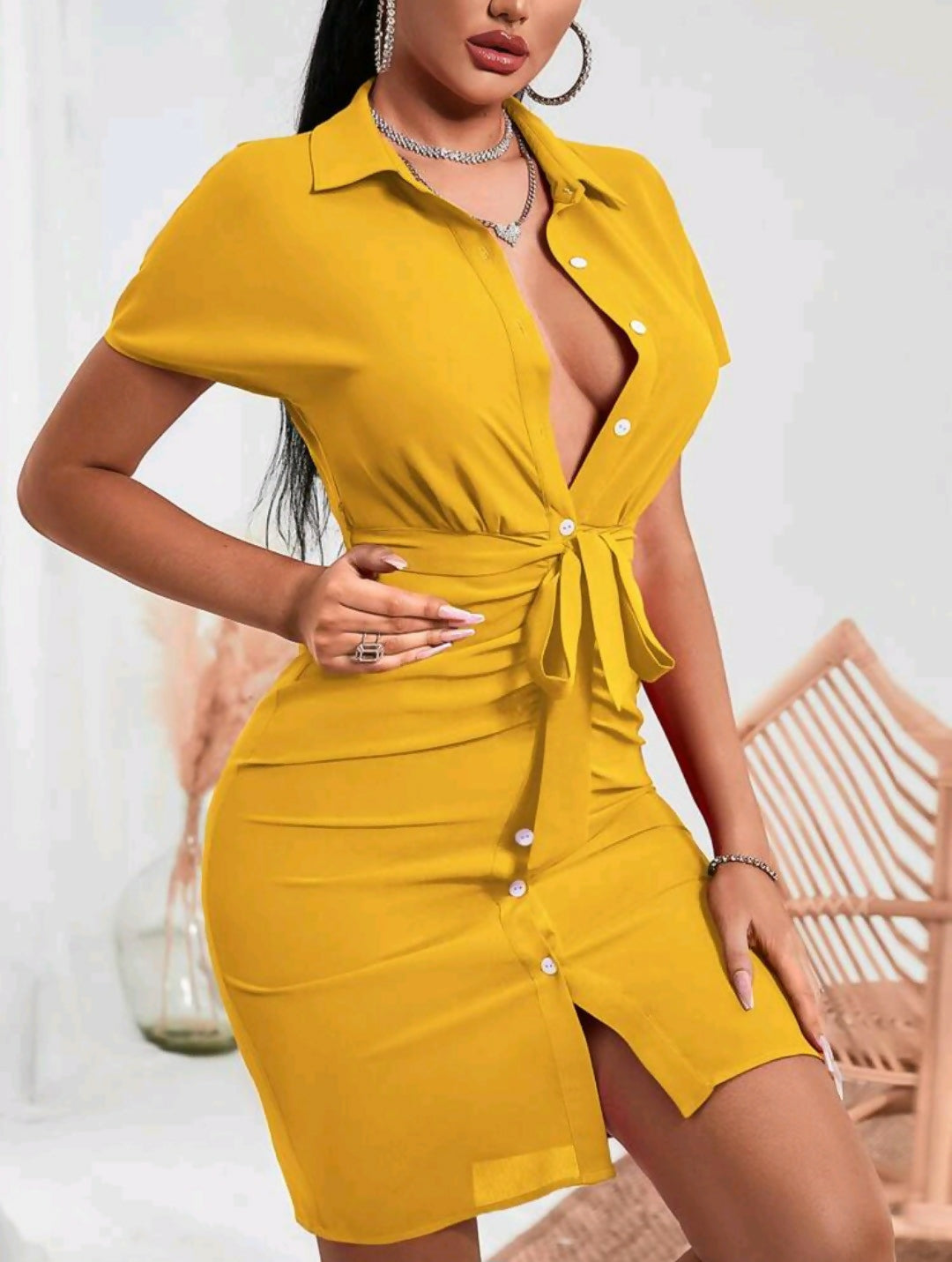 Ruched Button-up Dress