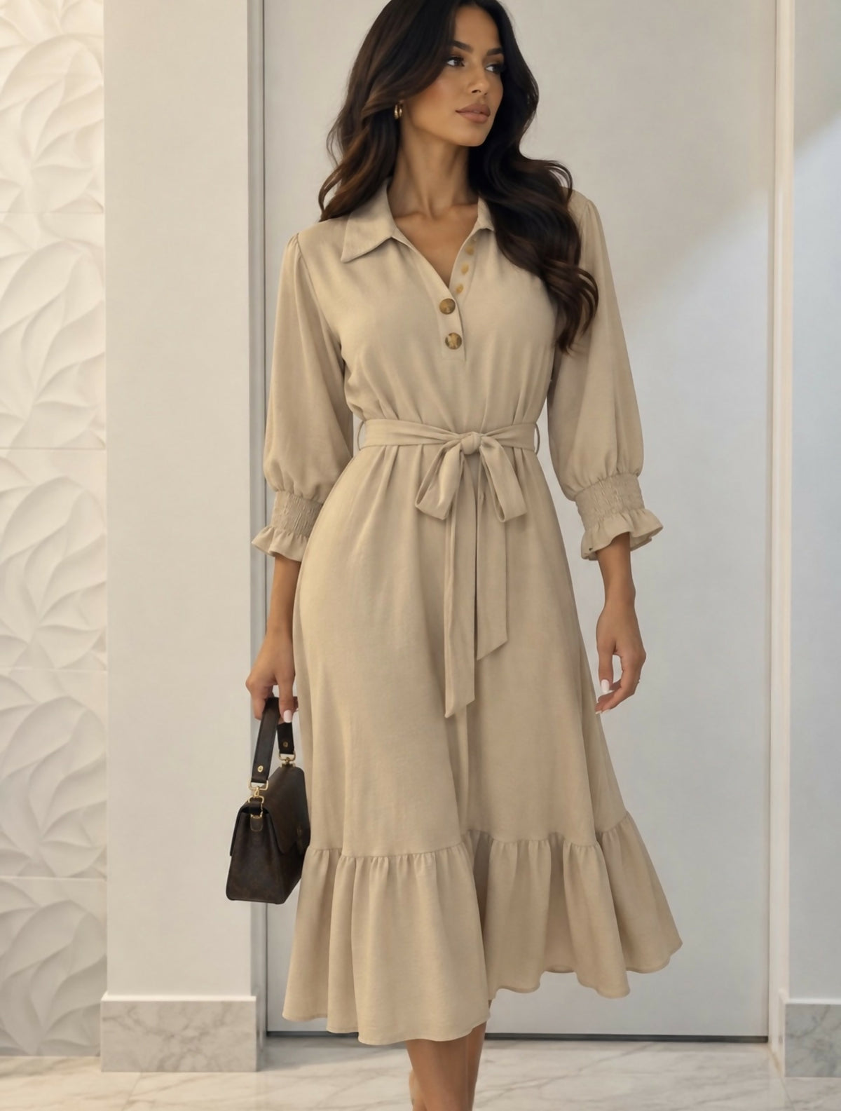 The Elara Belted Midi Dress