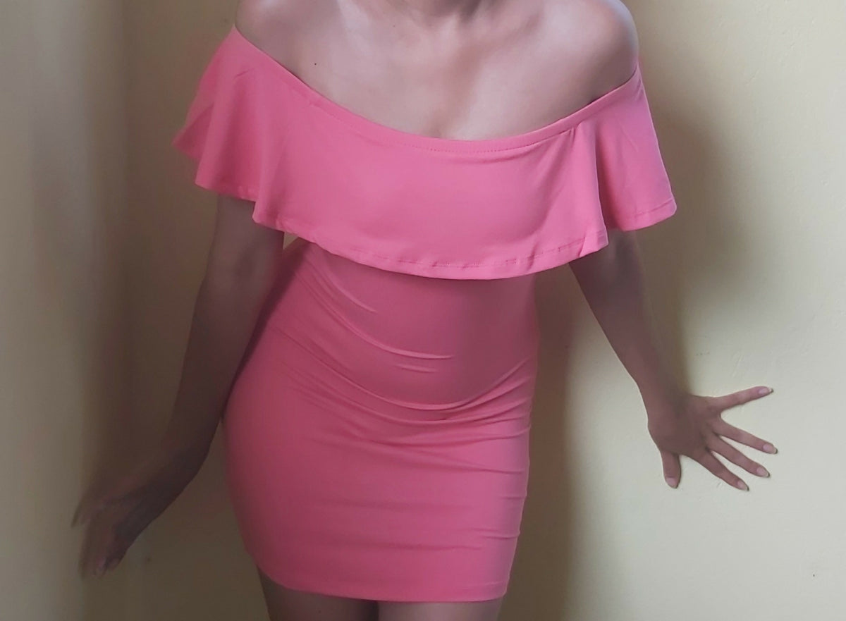 Off Shoulder Coral Fitted Mini Dress