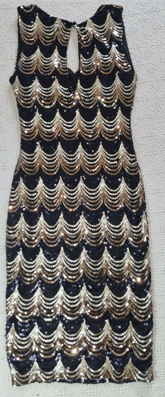 Lovely Day Black and Gold Sequin Dress