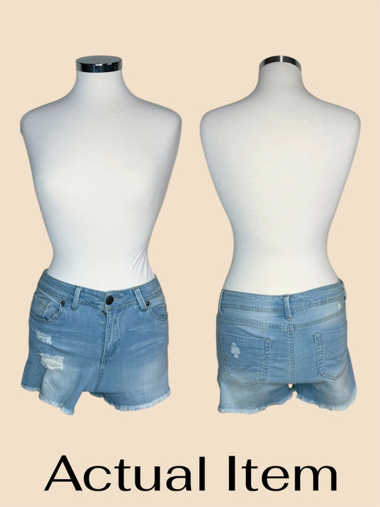 FashionNova Light Wash Distressed Denim Shorts