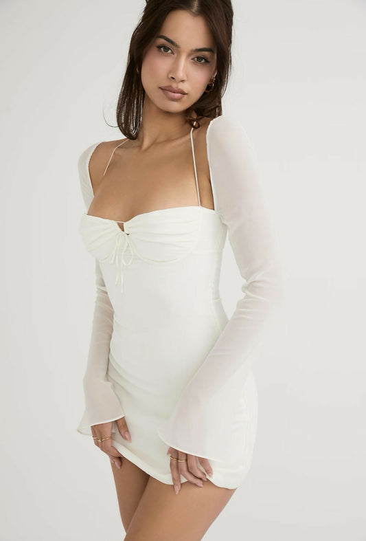House of CB BABYDOLL Ivory Chiffon Halter Mini Dress