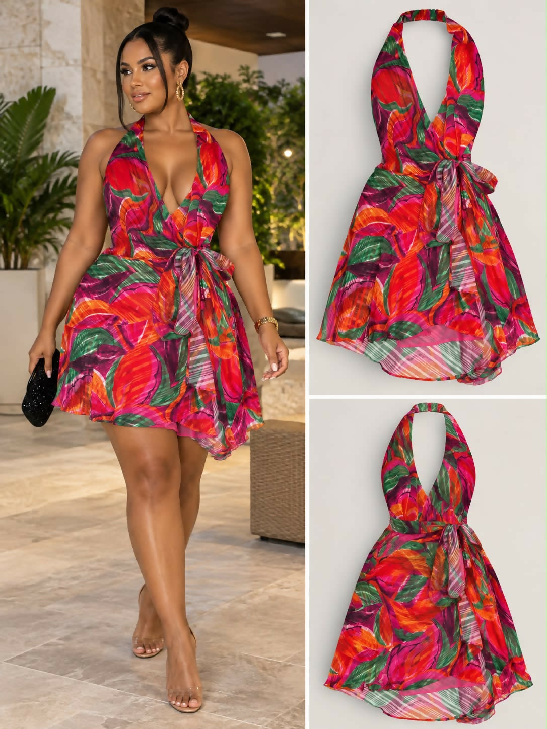 Tropical Mini Halter Dress