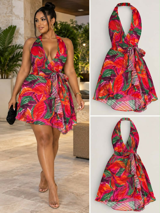 Tropical Mini Halter Dress
