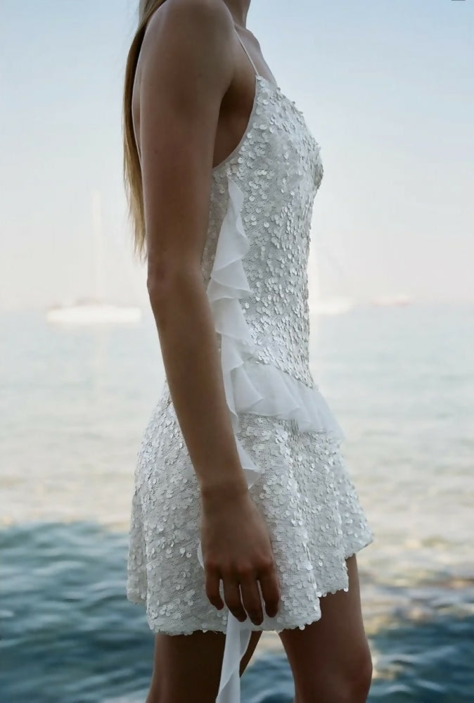 (NEW) Zara Sequinned Ruffle Mini Dress