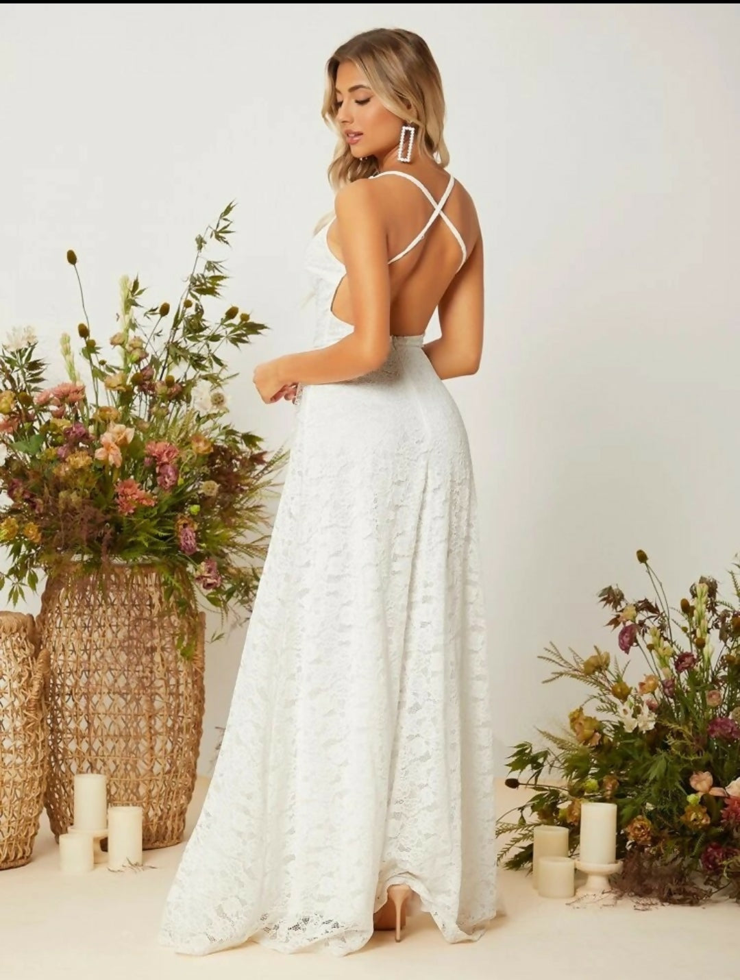 White Lace Halter Dress