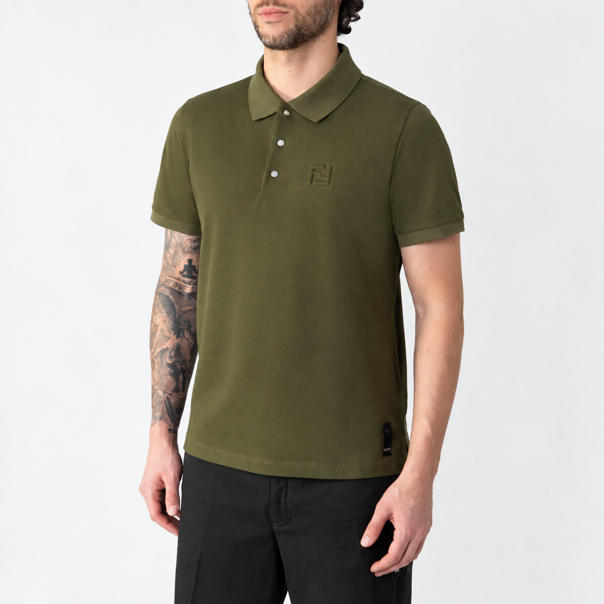 Fendi Embossed FF-Logo Polo Shirt in Olive Green