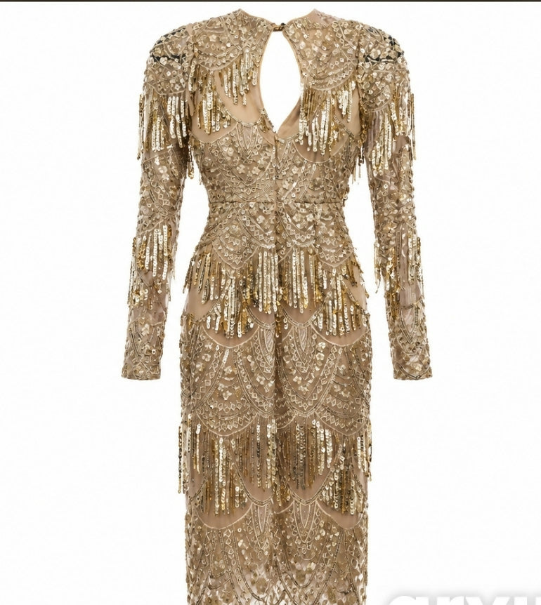 Lulu's Gold Sequin Midi Dress