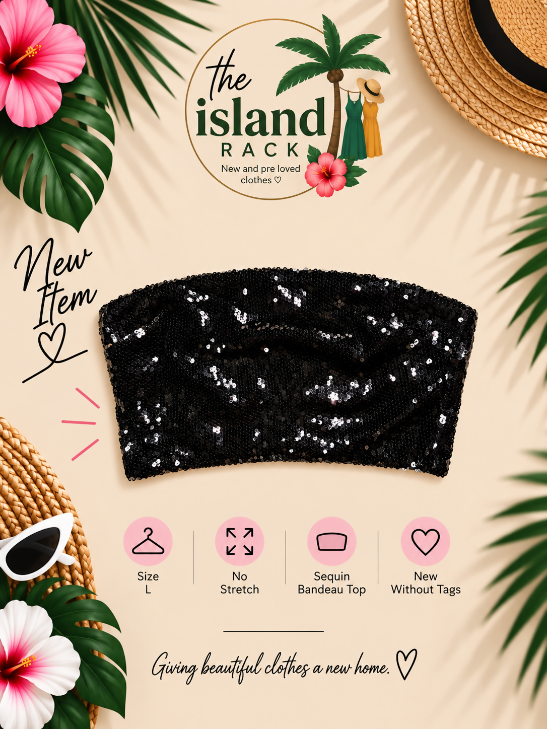 Forever 21 Black Sequin Cropped Bandeau Tube Top