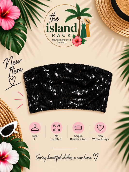 Forever 21 Black Sequin Cropped Bandeau Tube Top
