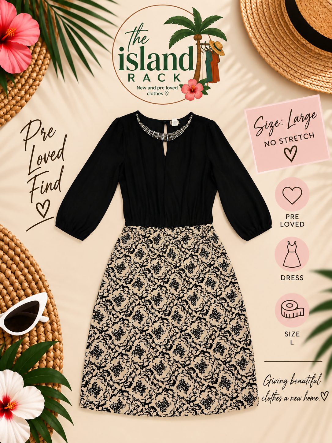 Black & Cream Embellished Midi Dress