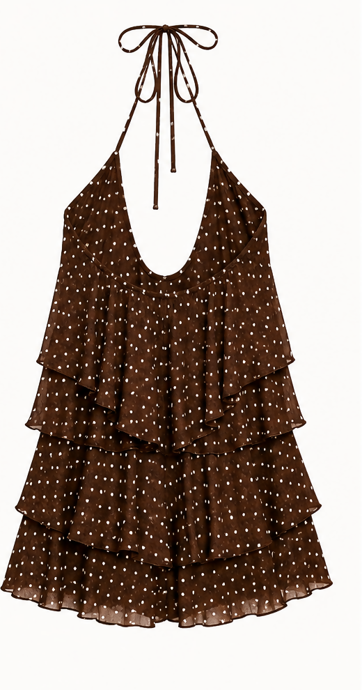 Zara Brown Polka Dot Ruffle Halter Romper