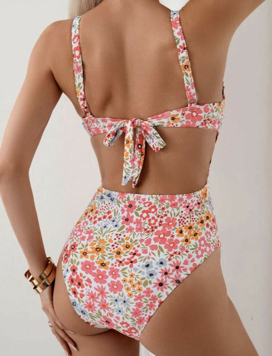 Swim Mod Women's Floral Print Square Neck One-Piece Swimsuit