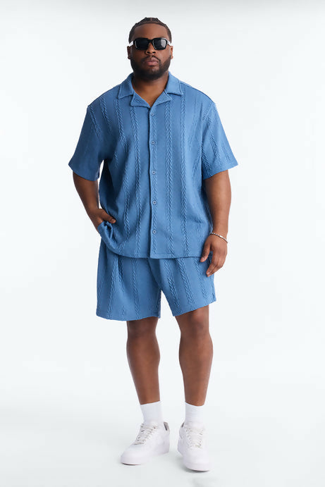 Fashion Nova Textured Stripes Cuban Short Sleeve Button Up Shirt