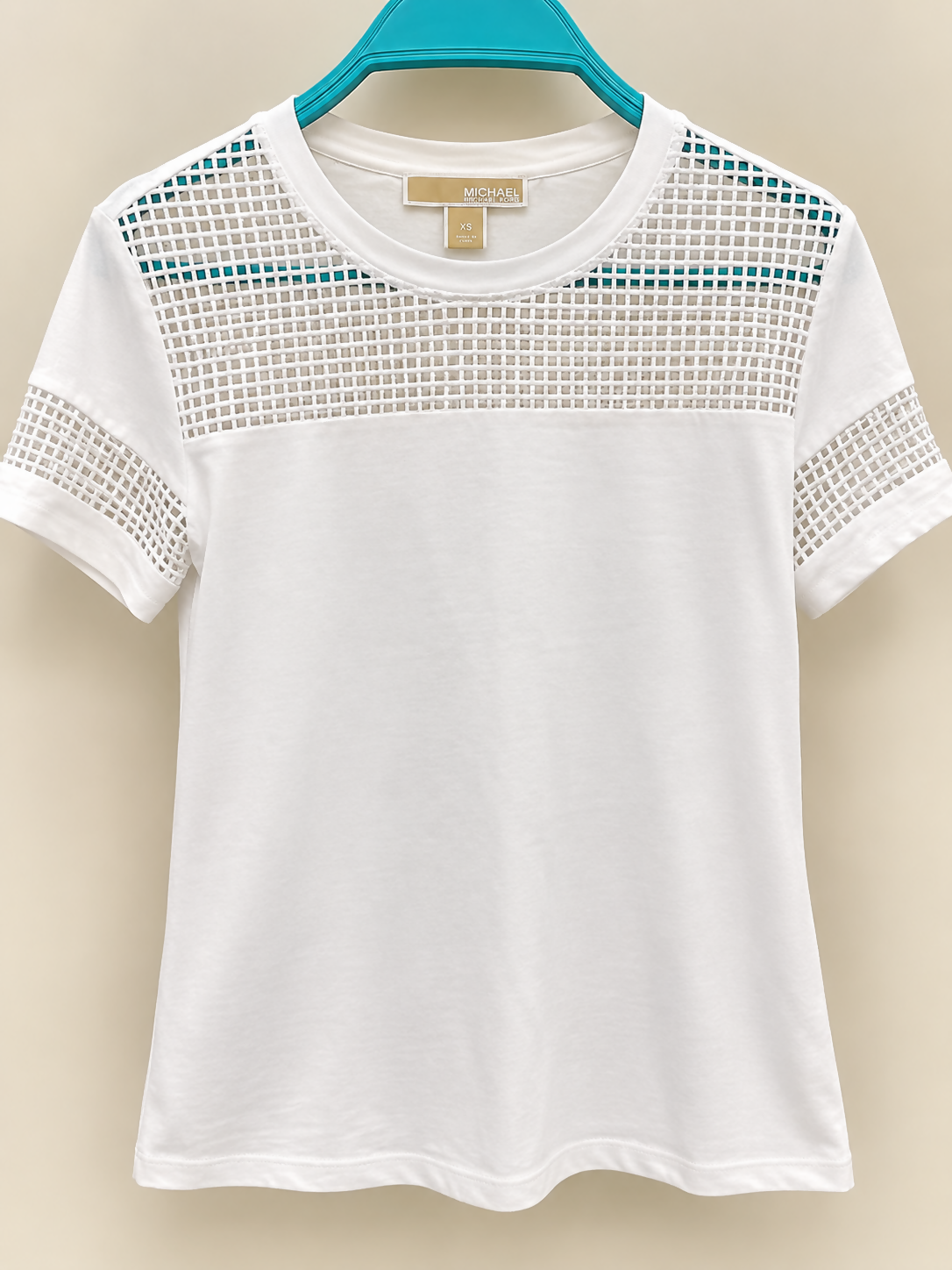 MICHAEL Michael Kors White Mesh-Panel Top – XS