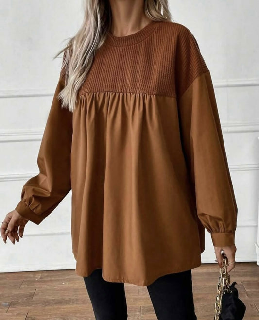Mixed Media - Two Tone Drop Shoulder Top