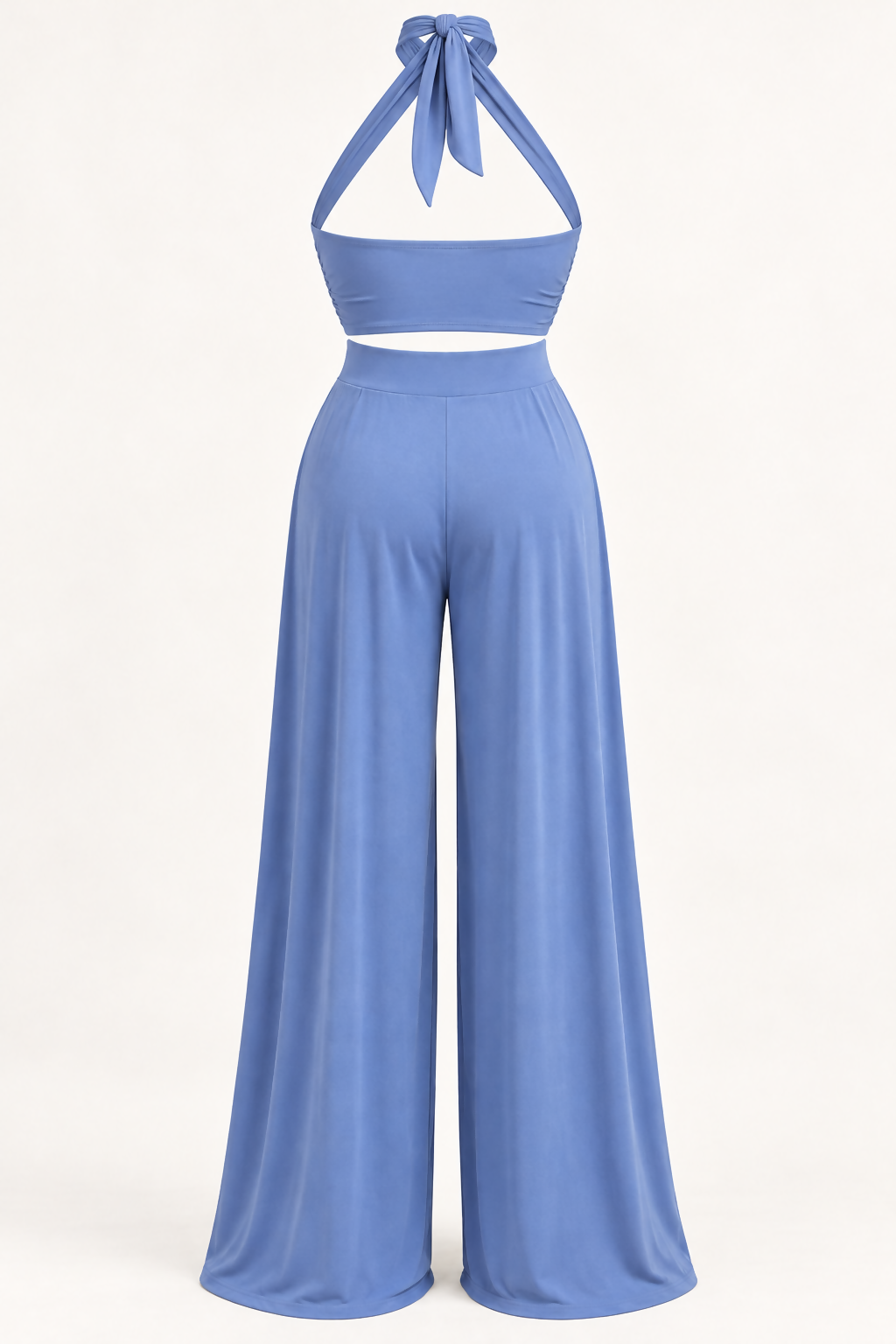 Hot Miami Styles Dusty Blue Halter Two Piece Pants Set